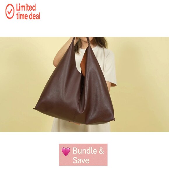 Oversized Vegan Leather Tote Bag for Women Work Travel Hobo Purse - Picture 8 of 8